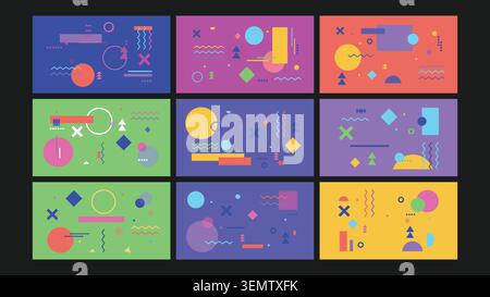Creative background with colorful memphis-style icons, abstract shapes, and minimalist elements. Perfect for branding, social visuals, and web graphics. Stock Vector