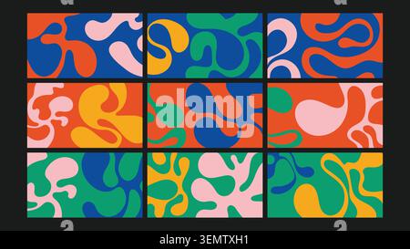 Bright abstract background with fluid retro blobs in vibrant contrast. Great for posters, social graphics, creative templates, and digital art. Stock Vector