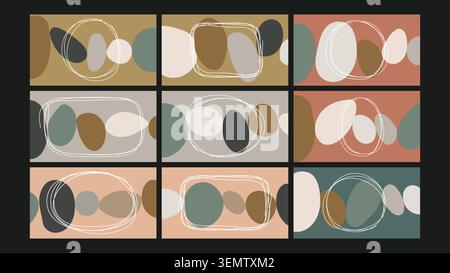 Abstract overlapping ovals and hand-drawn lines in earthy neutral tones. Ideal for boho, retro-modern, and minimalist design projects. Stock Vector