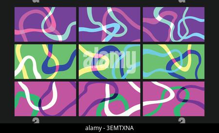 Bright abstract squiggle lines overlapping in neon-style colors. Great for playful, funky, and high-energy design compositions. Stock Vector