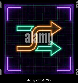 Random shuffle icon. Glowing neon icon with border grid vector, editable strokes graphic style. Stock Vector