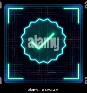 Verified badge icon, tick check social media account icon. Neon glow editable stroke icon design collection. Stock Vector