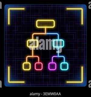 Planning diagram chat abstract icon, tournament bracket and competition structure. Futuristic tech glowing neon illustration, editable strokes. Stock Vector
