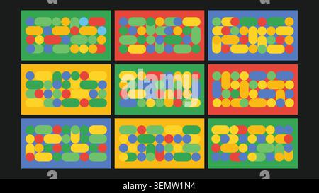 Modern abstract background featuring colorful capsule shapes arranged in a rhythmic grid layout. Perfect for web design, motion graphics, and tech visuals. Stock Vector