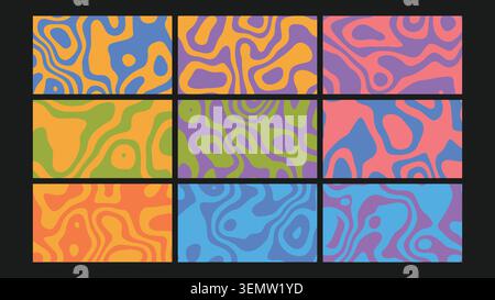 Abstract terrain-style topographic waves in colorful duotone overlays. Ideal for nature-inspired visuals, playful design, and digital art backgrounds. Stock Vector