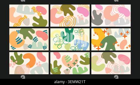 Soft organic forms in pastel colors with hand-drawn lines and curved shapes. Ideal for gentle branding, packaging, natural decor, and abstract compositions. Stock Vector