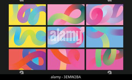 Abstract twisting ribbons in vibrant gradients with fluid motion and depth. Great for modern posters, digital art, motion graphics, and futuristic themes. Stock Vector
