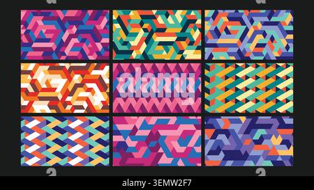 Vibrant isometric abstract background with overlapping ribbon like forms in a dynamic woven composition. Great for bold modern design. Stock Vector