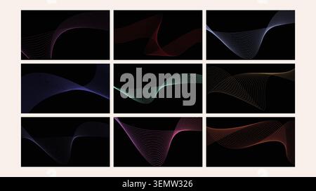 Abstract futuristic background with elegant flowing wave lines on black. Ideal for tech, sound visuals, and creative projects. Stock Vector