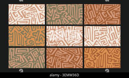 Abstract background inspired by tribal and primitive drawing motifs with earthy tones and hand-drawn texture. Great for posters, packaging, and home decor. Stock Vector