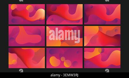 Dynamic flowing liquid forms in vivid orange, pink, and red gradients. Ideal for UI, banners, tech visuals, and creative branding assets. Stock Vector