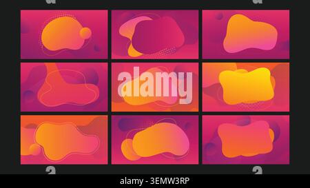 Glowing fluid shapes in pink, orange, and purple gradients form a modern abstract layout. Perfect for dynamic branding, UI elements, and energetic visual design. Stock Vector