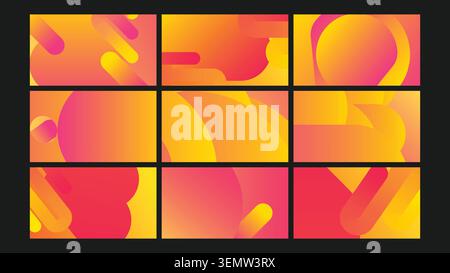 Abstract backgrounds with vibrant orange-pink gradients and smooth rounded shapes. Perfect for energetic branding, posters, UI elements, and modern digital design needs. Stock Vector