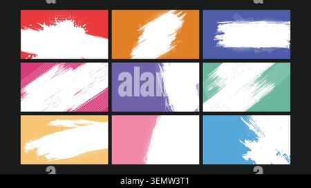 Abstract grunge-style background with large white brush strokes on bold colorful backdrops. Perfect for posters, social graphics, and bold statements. Stock Vector
