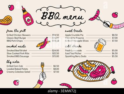 Father's Day Whimsical Doodle BBQ Party Menu Food Template Grill Outdoor Father Vector Stock Vector