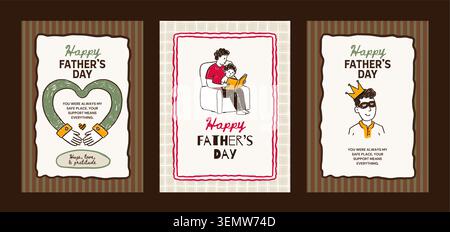 Father's Day Whimsical Doodle Greeting Card Set Support Love Family Dad Collection Father Vector Stock Vector