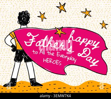 Father's Day Whimsical Doodle Super Dad Cape Everyday Hero Facebook Post Father Vector Stock Vector