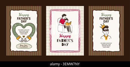 Father's Day Whimsical Doodle Instagram Post Set Greeting Card Family Collection Father Vector Stock Vector
