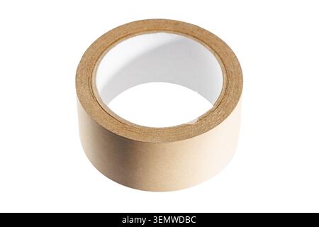 Brown adhesive paper tape roll isolated packaging mockup Stock Photo