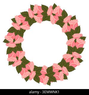 A wreath of delicate light pink roses for your design. Vector illustration isolated on a white background. Stock Vector