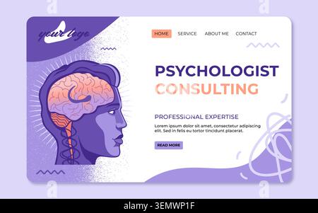 Side profile of human head. Mental health, inner harmony. Vector for psychologist consulting site. For landing, pricing, FAQ page Stock Vector
