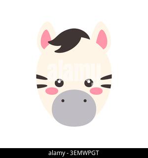 Cute Kawaii Zebra Face Flat Vector Illustration on White Background Stock Vector