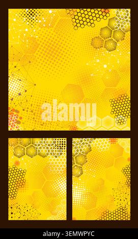 Set of backgrounds with honeycombs. Hand drawn. Not AI, vector illustration. Stock Vector