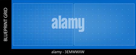 Blue paper overlay with digital pattern of squares and dots, vector. Blueprint bg with grid and scan print graph layout, HUD element. Architectural Stock Vector