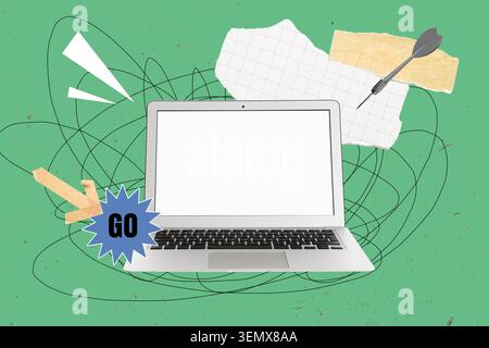Laptop with blank screen and go button for digital marketing and online business startups Stock Photo