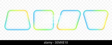 Iridescent blue green gradient square frame set. Blurred vivid rounded rectangle border collection. Vibrant color banner element pack. Bright colorful bubble box template bundle. Vector Stock Vector