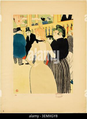At the Moulin Rouge, La Goulue and Her Sister by Henri de Toulouse-Lautrec, 1892, depicting elegantly dressed figures socializing in a Parisian cabaret venue with spectators in the background Stock Photo