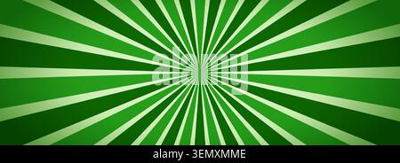 Green sunburst line background. Retro comic radial ray wallpaper in summer or spring greenish colors. Abstract circular sun beam burst comic texture. Vector backdrop for poster, banner, flyer, leaflet Stock Vector