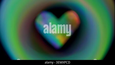 Heart round. Blur stripes refraction. Defocused green blue multicolor shine lens spark glare flicker gleam on abstract dark black background. Stock Photo