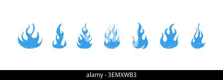 Crayon fire or flame. Hand drawn blue flame with grunge texture. Vector illustration Stock Vector