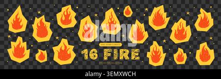 Crayon fire. Hand drawn flame collage icons. Scrapbook stickers. Cutout vector illustration Stock Vector