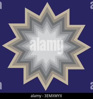 Abstract Layered Geometric Starburst Shape Vector Illustration on Dark Blue Background Stock Vector