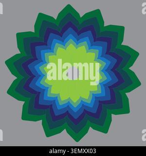 Blue and Green Abstract Floral Mandala Vector Design Isolated on Gray Background Stock Vector