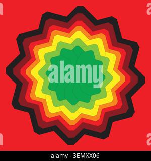 Colorful Geometric Floral Mandala Vector Illustration with Layered Polygon Petals on Red Background Stock Vector