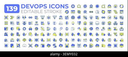 DevOps line icons big set Stock Vector