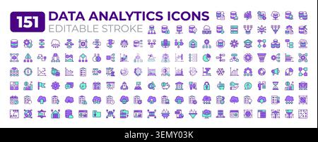 Data analytics line icons big set Stock Vector