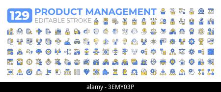 Product management line icons big set Stock Vector