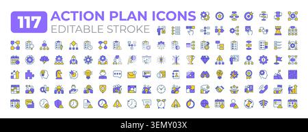 Action plan line icons big set Stock Vector
