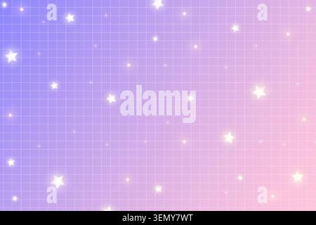 Y2K aesthetic background with pink and purple gradient stars and sparkles. Retro 2000s poster design with cute geometric checkered pattern and Stock Vector