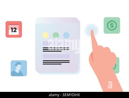 Modern flat vector illustration showing a user scheduling digital payments through a mobile interface, featuring calendar reminders, financial managem Stock Vector