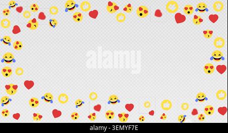 Social media like emotion icon border, hearts, thumb up, laugh reaction, cartoon vector illustration isolated on transparent background. Livestream comment, network marketing, digital content feedback Stock Vector