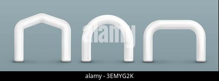 3D set of inflatable gates for marathon start and finish lines. Vector realistic illustration of white archway mockups for sport events and outdoor festivals, blank space for sponsor branding design Stock Vector