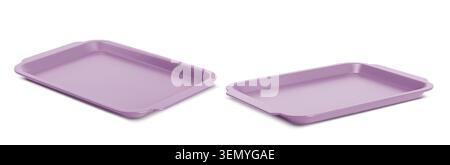 Empty plastic lunch tray isolated on background. Vector realistic illustration of rectangular metal kitchenware for serving and carrying meals, school cafeteria or fast food restaurant equipment Stock Vector