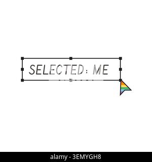 Minimalist design selection bar with slogan and rainbow pride mouse pointer isolated on white. Retro tech aesthetic pop art illustration for LGBTQ Stock Vector