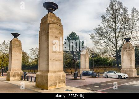 LONDON - APRIL 11, 2022: The Commonwealth Memorial Gates at Hyde Park Corner, London, England, UK Stock Photo