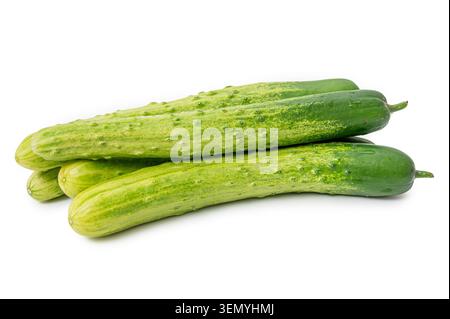 Fresh green cucumbers isolated on white background. Stock Photo